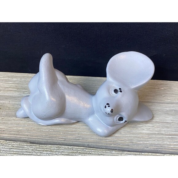 Vtg Hand Painted Ceramic Mouse Figurine Laying Lazy Seductive Gray Big Ears 6” - Picture 1 of 9
